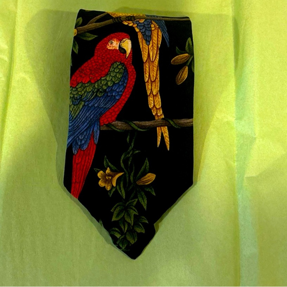 Vintage Marc Dennis silk necktie tropical rain forest